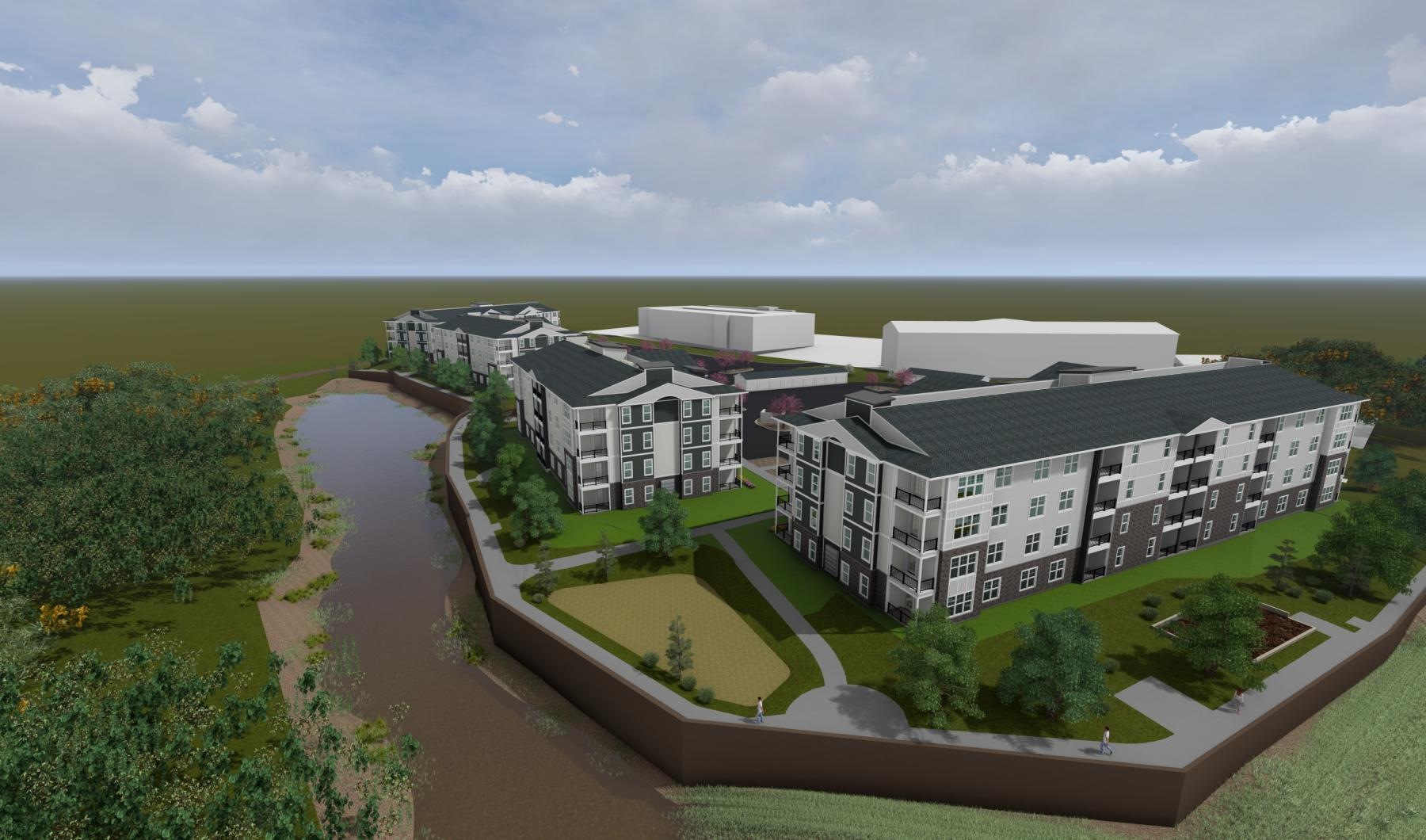 a building with a river running through it