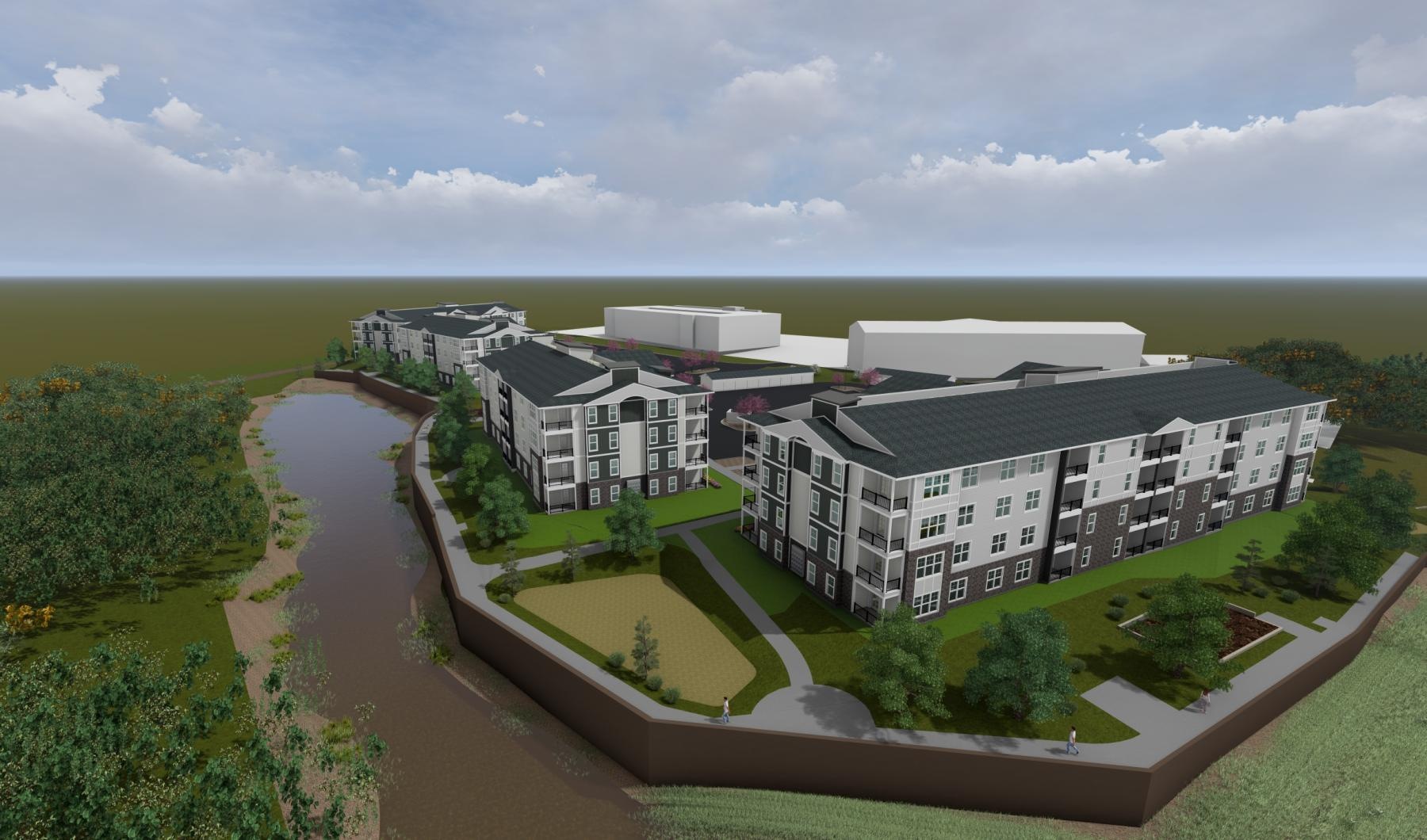 a building with a river